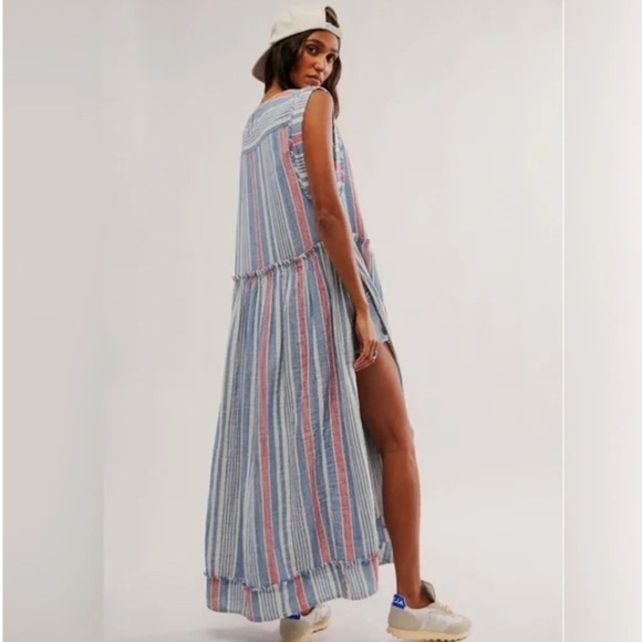 Free People We the Free Surf Striped Maxi Dress Blue Sleeveless Sz S - Picture 3 of 11